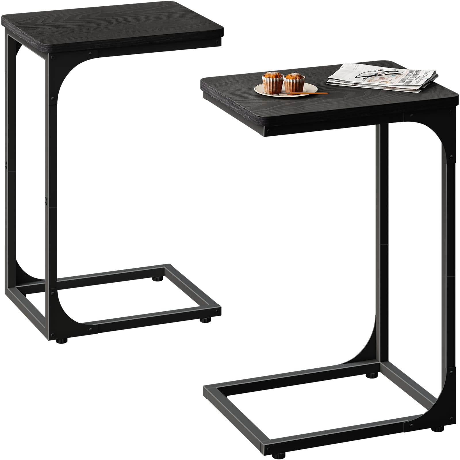 Qeeig C Table Side Table Set Of 2 Living Room Sets C Shaped Couch Tray Tables Modern, Black (017-30B)