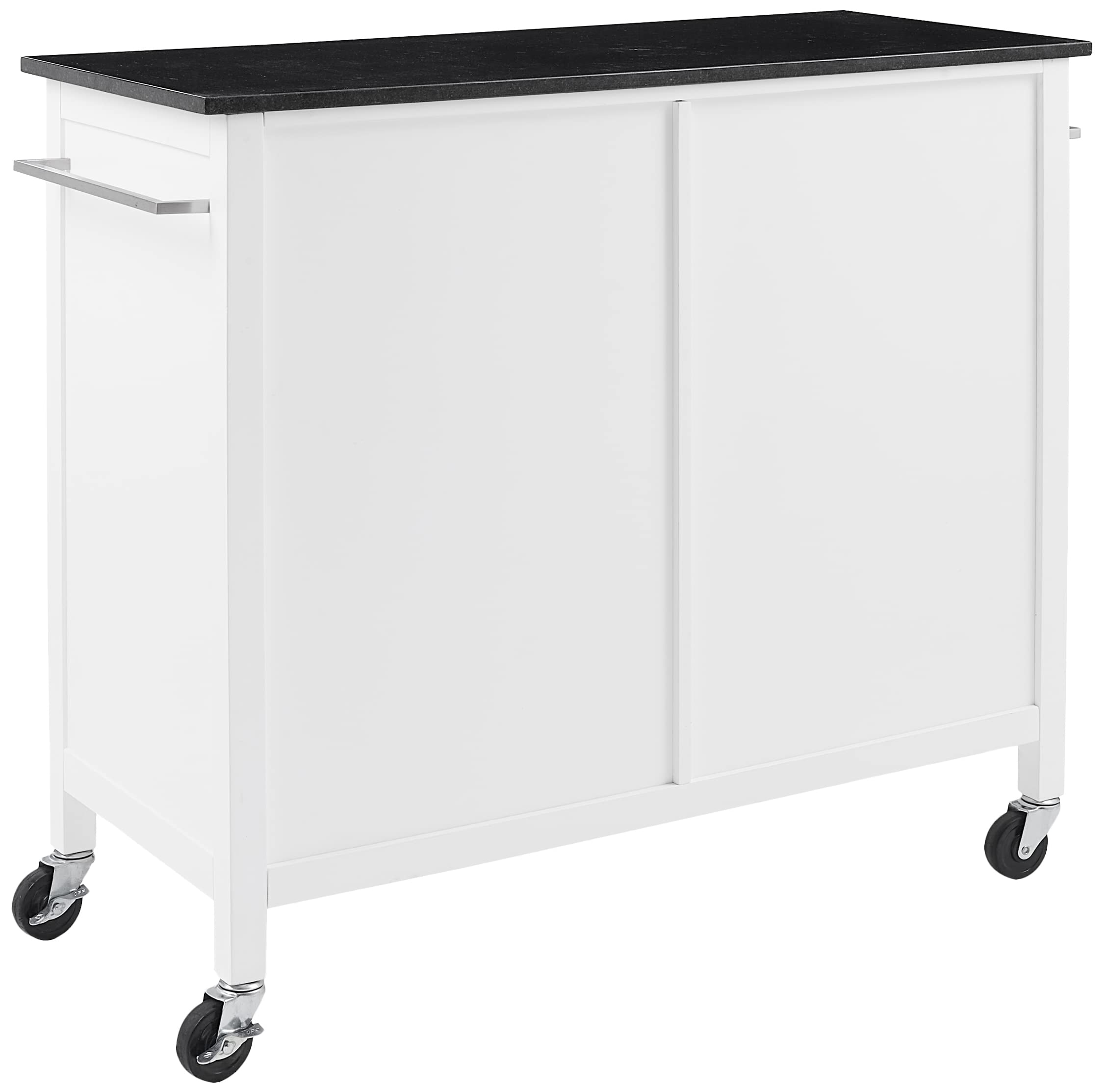 Crosley Furniture Soren Granite Top Rolling Kitchen Island Cart, Microwave Stand, Coffee Bar, With Shelves, Black