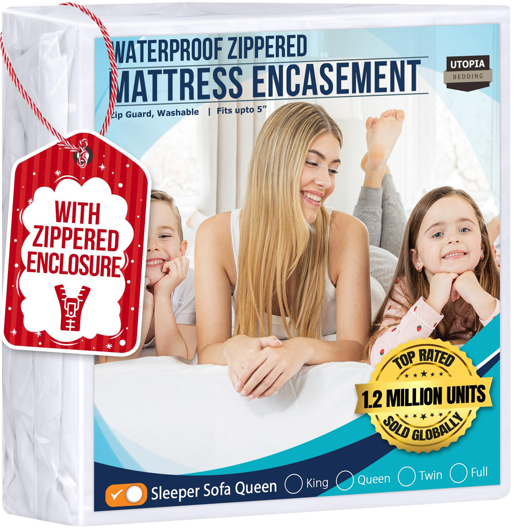 Utopia Bedding Zippered Mattress Encasement Sleeper Sofa Queen - 100% Waterproof And Bed Bug Proof Mattress Protector - Absorben