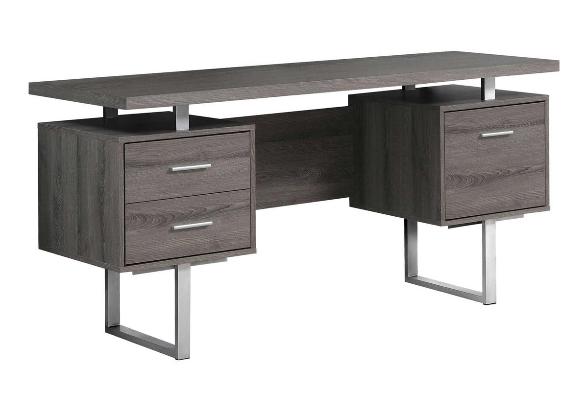 Monarch Specialties Dark Taupe Reclaimedlook/Silver Metal Office Desk, 60Inch