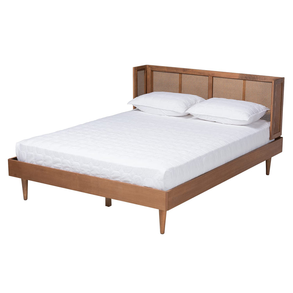 Baxton Studio Rina Ash Walnut Wood 3-Piece Full Size Bedroom Set With Rattan