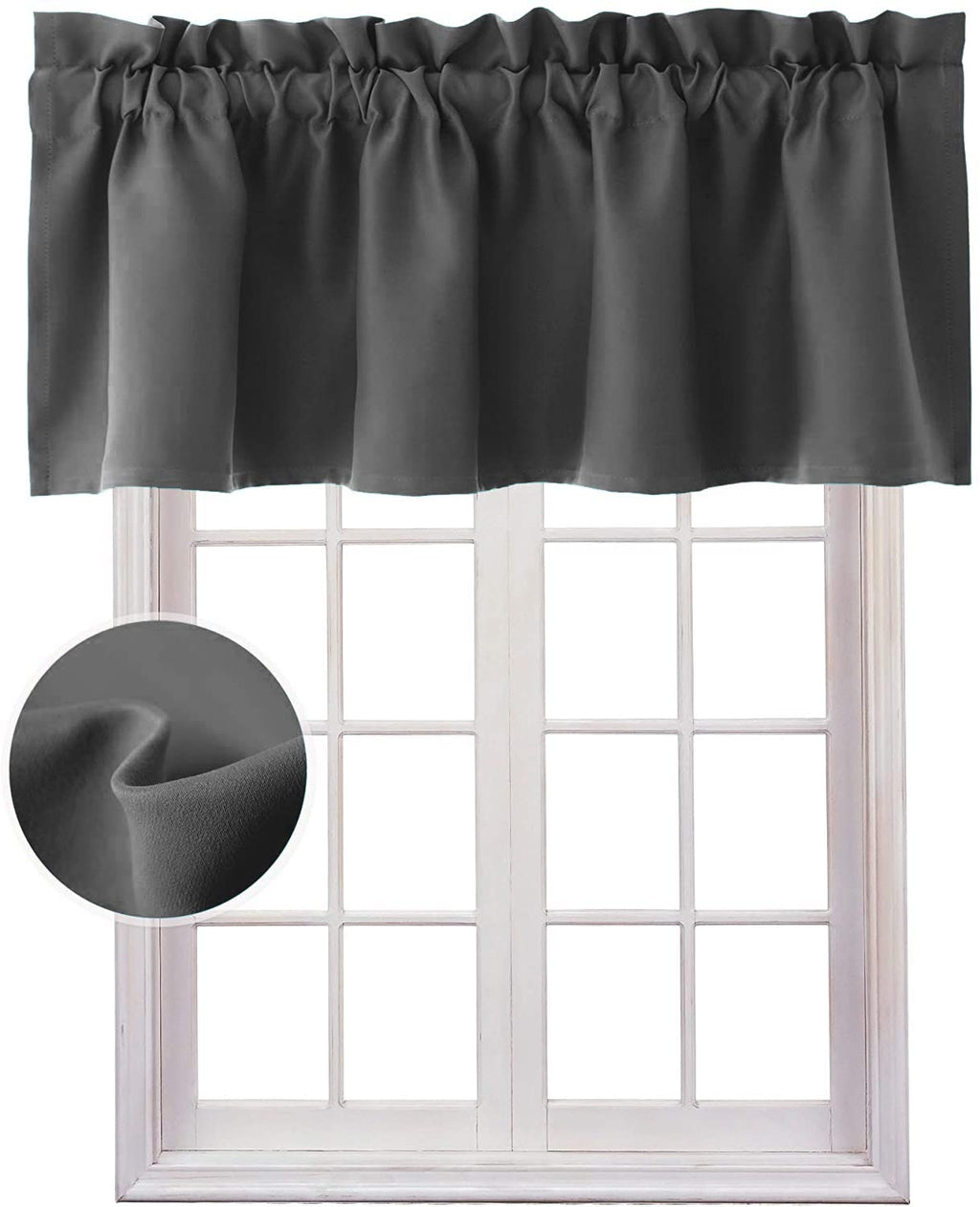 Hiasan Valance Curtains For Kitchen Blackout Thermal Insulated Solid Window Curtain Valance, Dark Grey, 42 X 18 Inches, 1 Panel