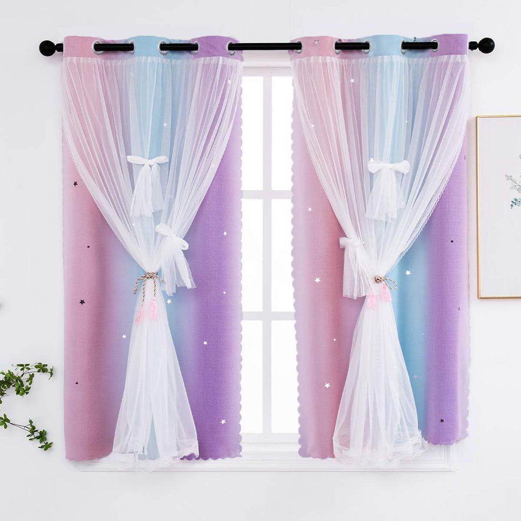 Yancorp Curtains For Girls Bedroom Kids Room Curtain 42 Inches Length Girls Curtain For Girls Bedroom Playroom Nursery Room Decor,1 Panel (Pink Purple, W34 X L42)