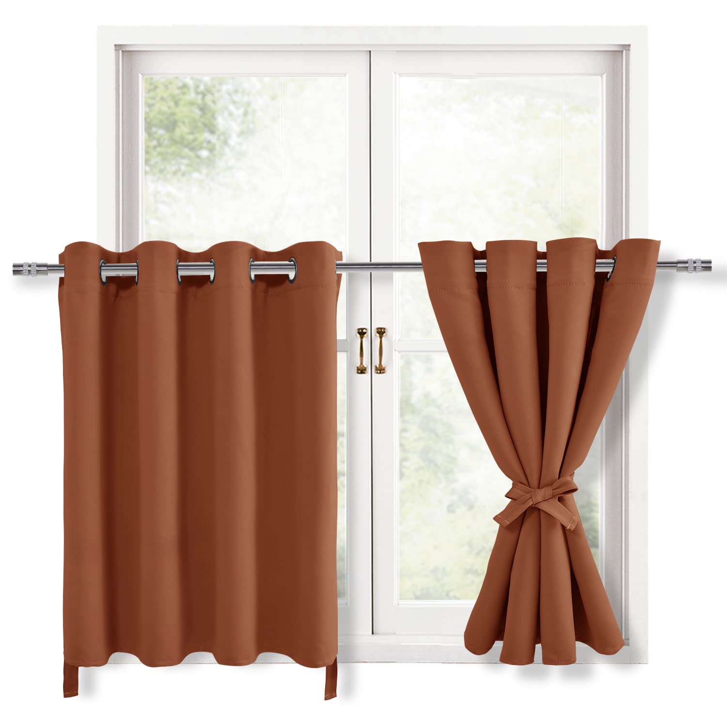 Hiasan Fall Blackout Curtains For Bedroom, 52 X 36 Inches Long - Thermal Insulated & Light Blocking Window Curtains For Living Room Home Decor, 2 Drape Panels Sewn With Tiebacks, Burnt Ochre