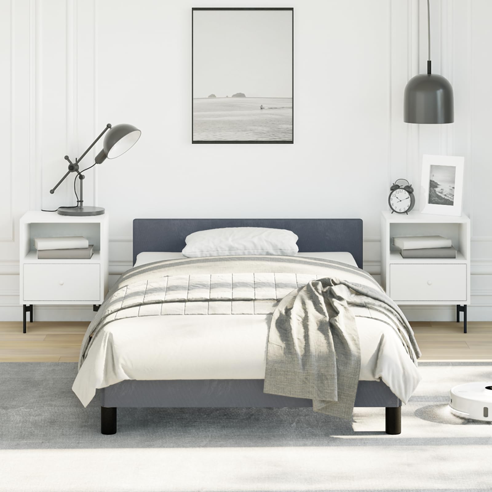 vidaXL Velvet Bed Frame Platform Bed, Scandinavian Style/Slats Support/No Box Spring Needed/Without Mattress/Easy Assembly, Dark Grey Twin Bed