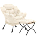 Youtanic Lazy Chair with Folding Ottoman, Accent Chair Velvet Upholstered with Metal Structure and Non-Slip Pads, Sofa Armchair 
