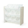 Humble Crew 9-Bin Toy Organizer - Hampton Sandwashed with White Plastic Bins, 3-Tier Storage Solution for Kids Playrooms and Nu