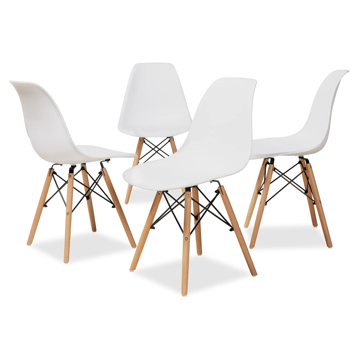 Baxton Studio Jaspen Modern And Contemporary White Finished Polypropylene Plastic And Oak Brown Finished Wood 4Piece Dining Cha