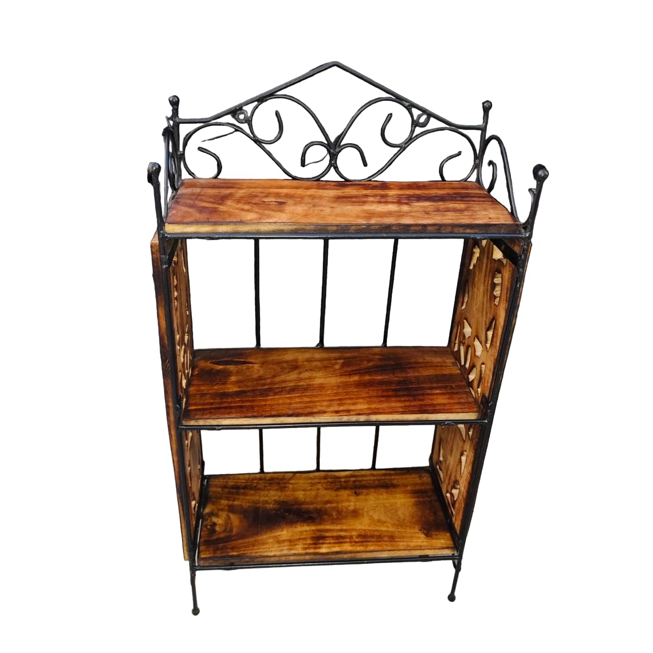 As Wood King Wooden & Iron Corner Rack Home Decor Corner Wall Shelf Wall Bracket Wall (With 2 Shelves) Bathroom Organiser/Kitche