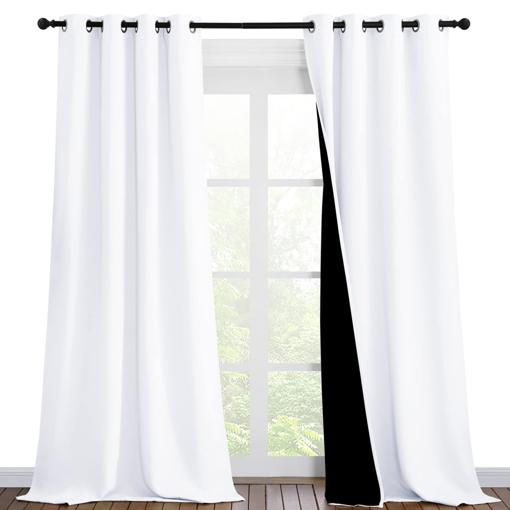Nicetown White Blackout Curtains 90 Inches Long, Full Light Blocking Drapes With Black Liner For Nursery, Thermal Insulated Drap