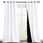 Nicetown White Blackout Curtains 90 Inches Long, Full Light Blocking Drapes With Black Liner For Nursery, Thermal Insulated Drap