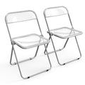 VINGLI Acrylic Folding Chairs 2 Pack, Clear Chair Foldable and Stackable, Plastic Panel & Metal Chrome Frame, Weight Capacity 35