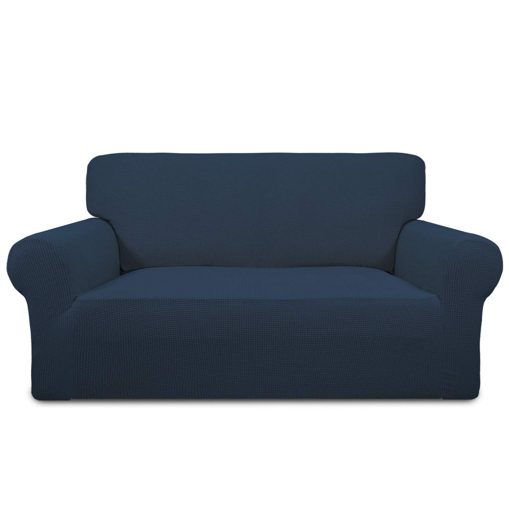 Purefit Stretch Loveseat Sofa Slipcover – Spandex Jacquard Non Slip Soft Couch Sofa Cover, Washable Furniture Protector With Non Skid Foam And Elastic Bottom For Kids (Loveseat, Dark Blue)