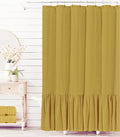 Felisa Farmhouse Shower Curtain With A Ruffle Hem, Linen Blend Shower Curtain For Bathroom,Mustard,72'X72'