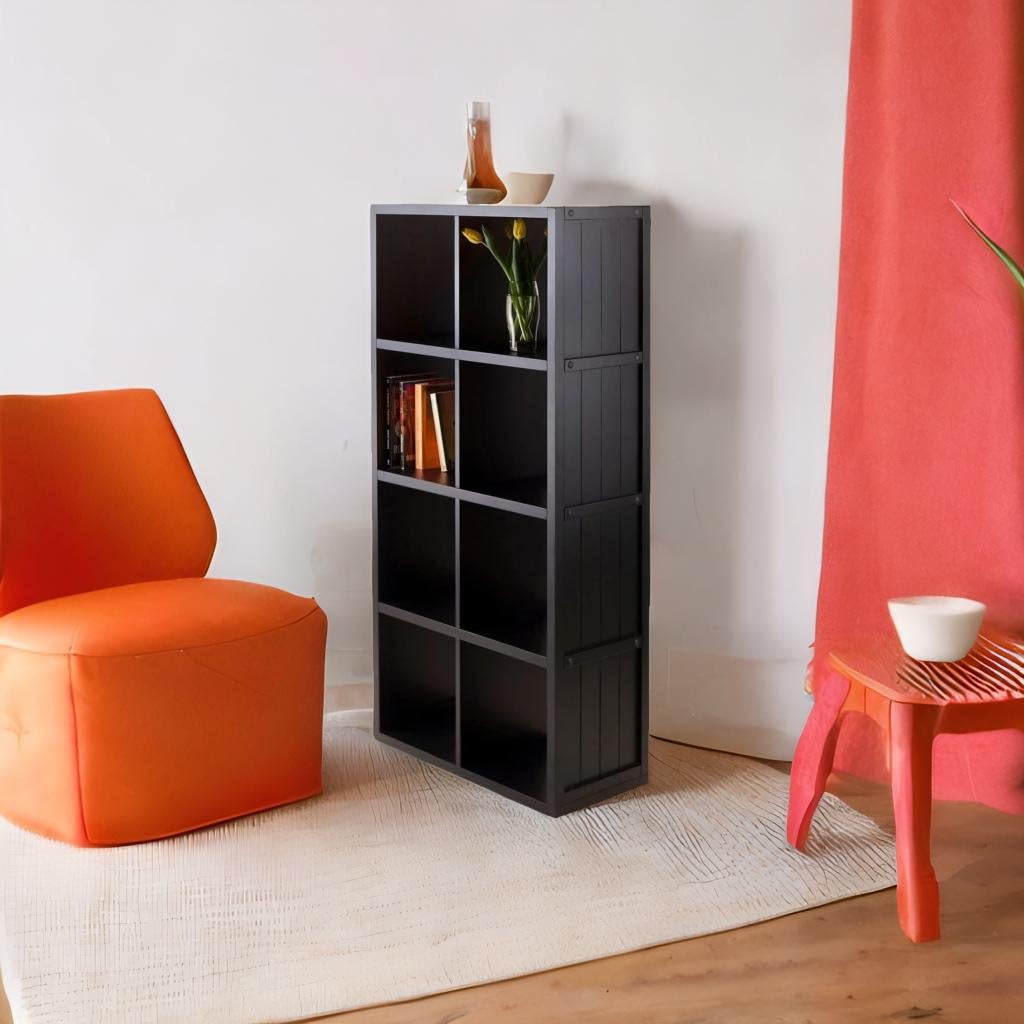 Ergode Timothy Collection | 2x2 Wooden Shelving Unit - Black | 25.6' W x 11.8' D x 27' H | Ample Storage for Pictures, Books, and More (20053-VV)