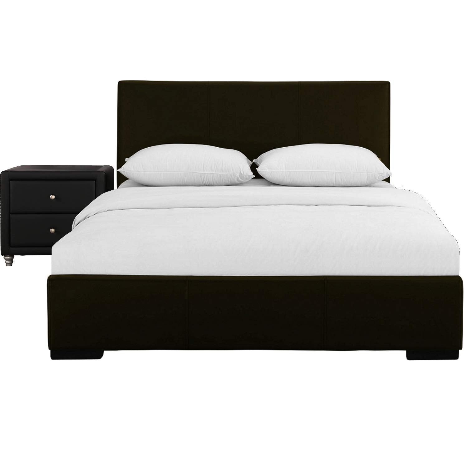 Hindes Upholstered Platform Bed, Brown, Full with 1 Nightstand/ Brown