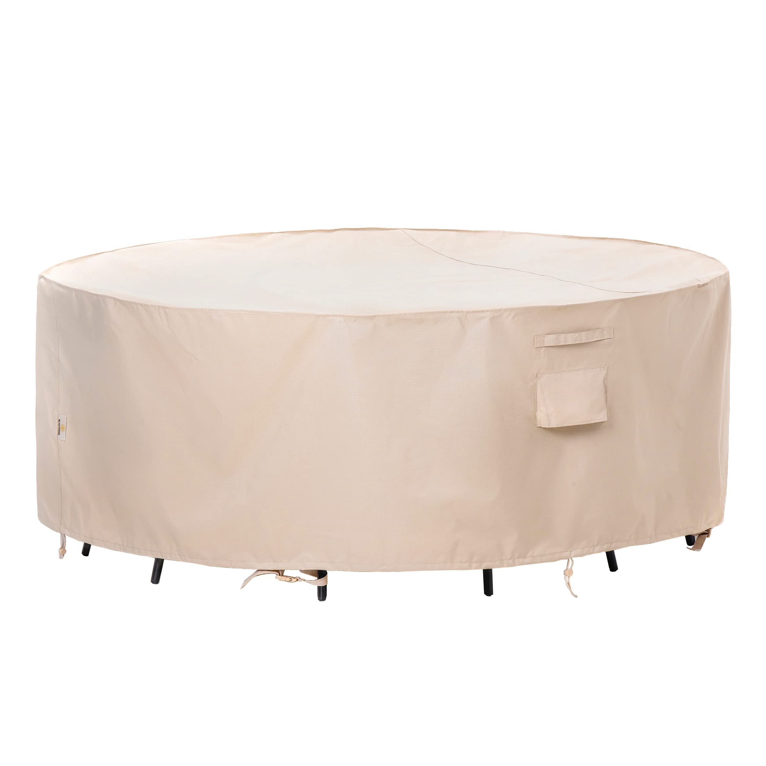 F&J Outdoors Patio Furniture Covers Waterproof Uv Resistant Rip-Stop Fabric Round Outdoor Furniture Cover, Beige, 96' Dia X 27.5' H