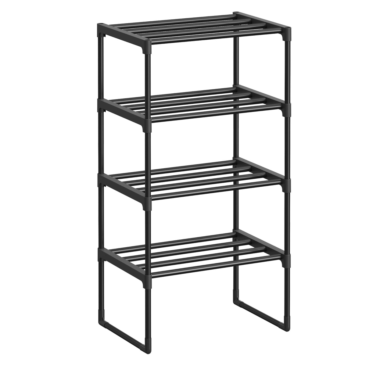 SONGMICS Shoe Rack, 4-Tier Shoe Organizer, Metal Storage Shelf, Upright or Upside Down, for 5-10 Pairs, Stackable, for Entryway,