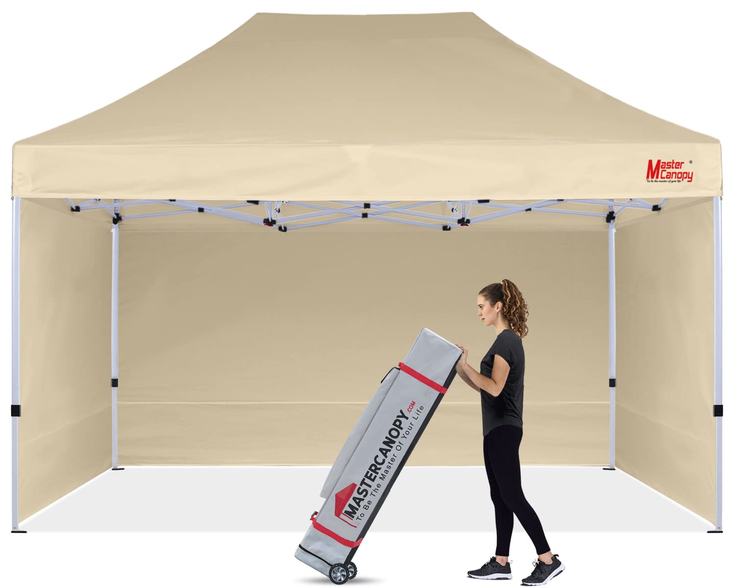 MASTERCANOPY Heavy Duty Pop-up Canopy Tent with Sidewalls (10x15,Beige)