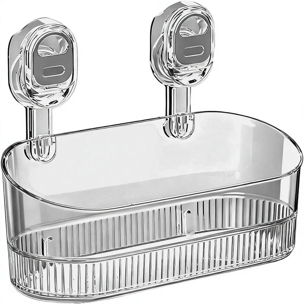2026 New Vacuum Suction Shower Caddy NoDrill | Wall Mounted Bathroom Storage Box with Strong Suction Cup | Large Capacity Heavy
