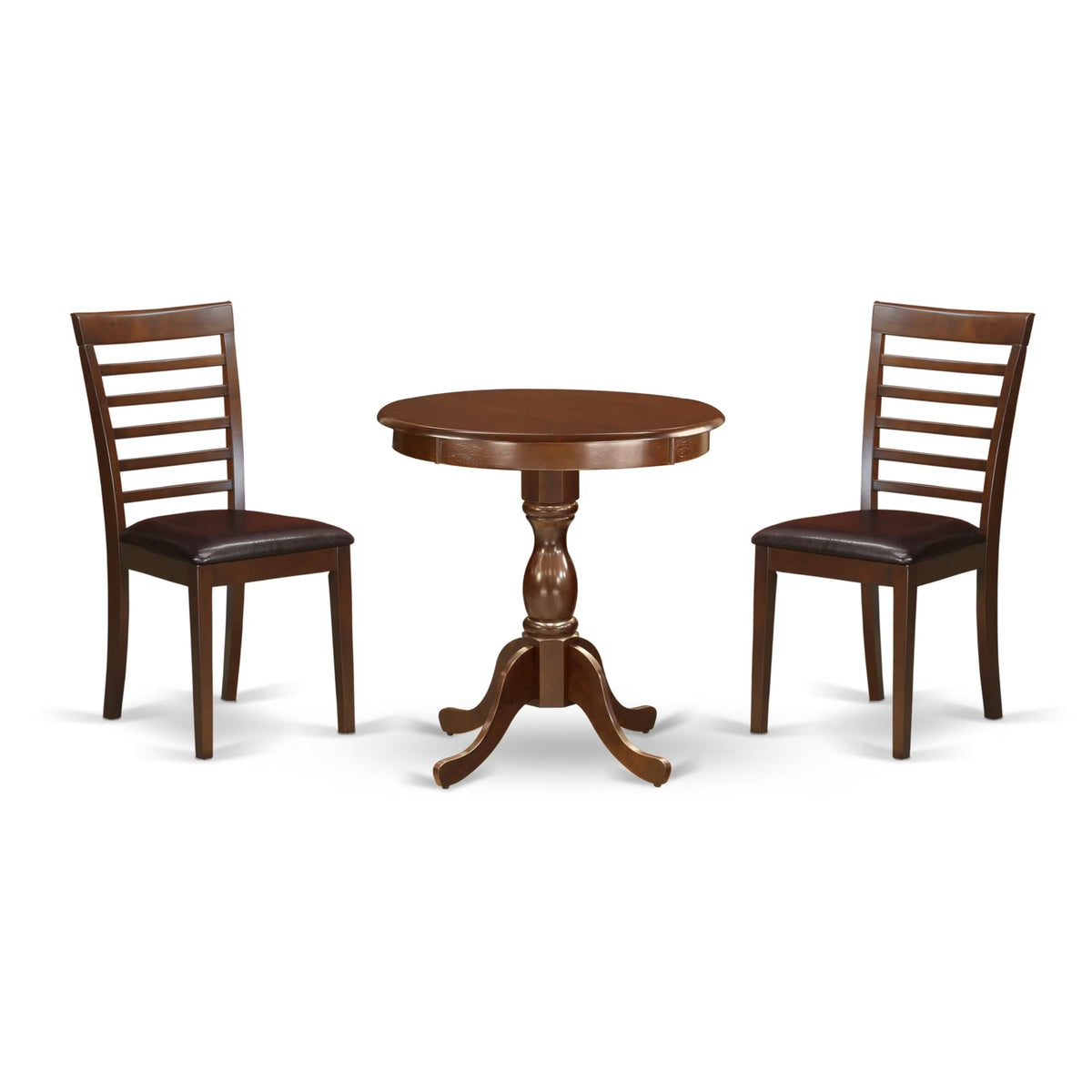 East West Furniture Esml3-Mah-Lc 3 Piece Kitchen Table Set For Small Spaces Contains A Round Dining Room Table With Pedestal And 2 Faux Leather Upholstered Chairs, 30X30 Inch, Mahogany