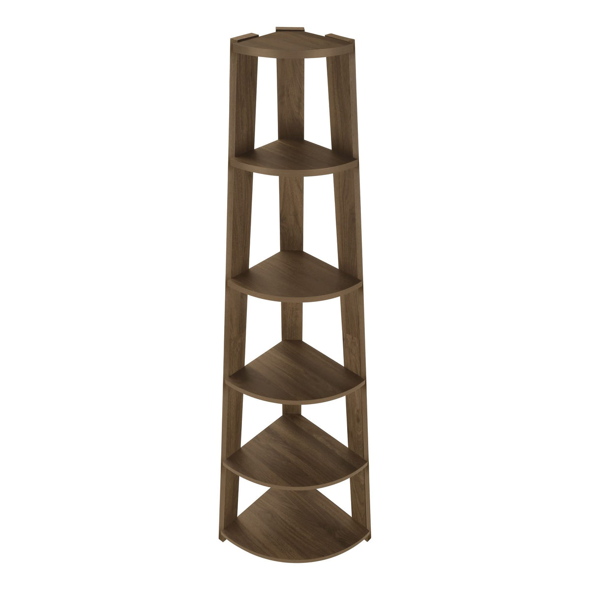 Monarch Specialties I 2464 Bookshelf, Bookcase, Etagere, Corner, 5 Tier, 72 Inch  H, Office, Bedroom, Laminate, Walnut, Contemporary,
