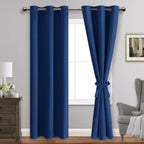 Jiuzhen Blackout Curtains With Tiebacks-Thermal Insulated, Light Blocking And Noise Reducing Grommet Curtain Drapes For Bedroom/Living Room, Set Of 2 Curtain Panels, 42X84 Inch Length, Classic Blue