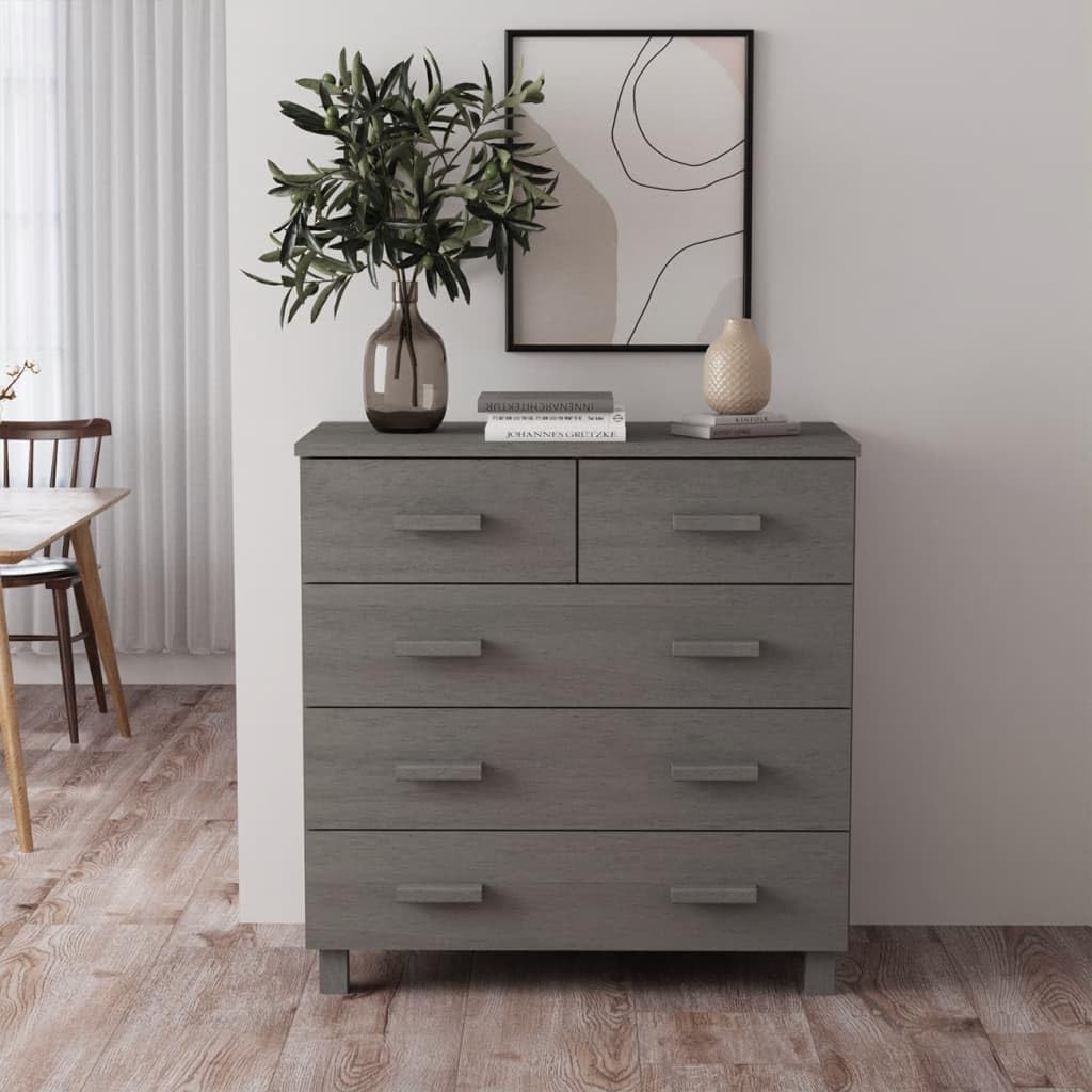 vidaXL Sideboard HAMAR in Light Gray Solid Pinewood, Durable Construction, Smooth Sliding Drawers, Decorative and Practical Addition to Any Room