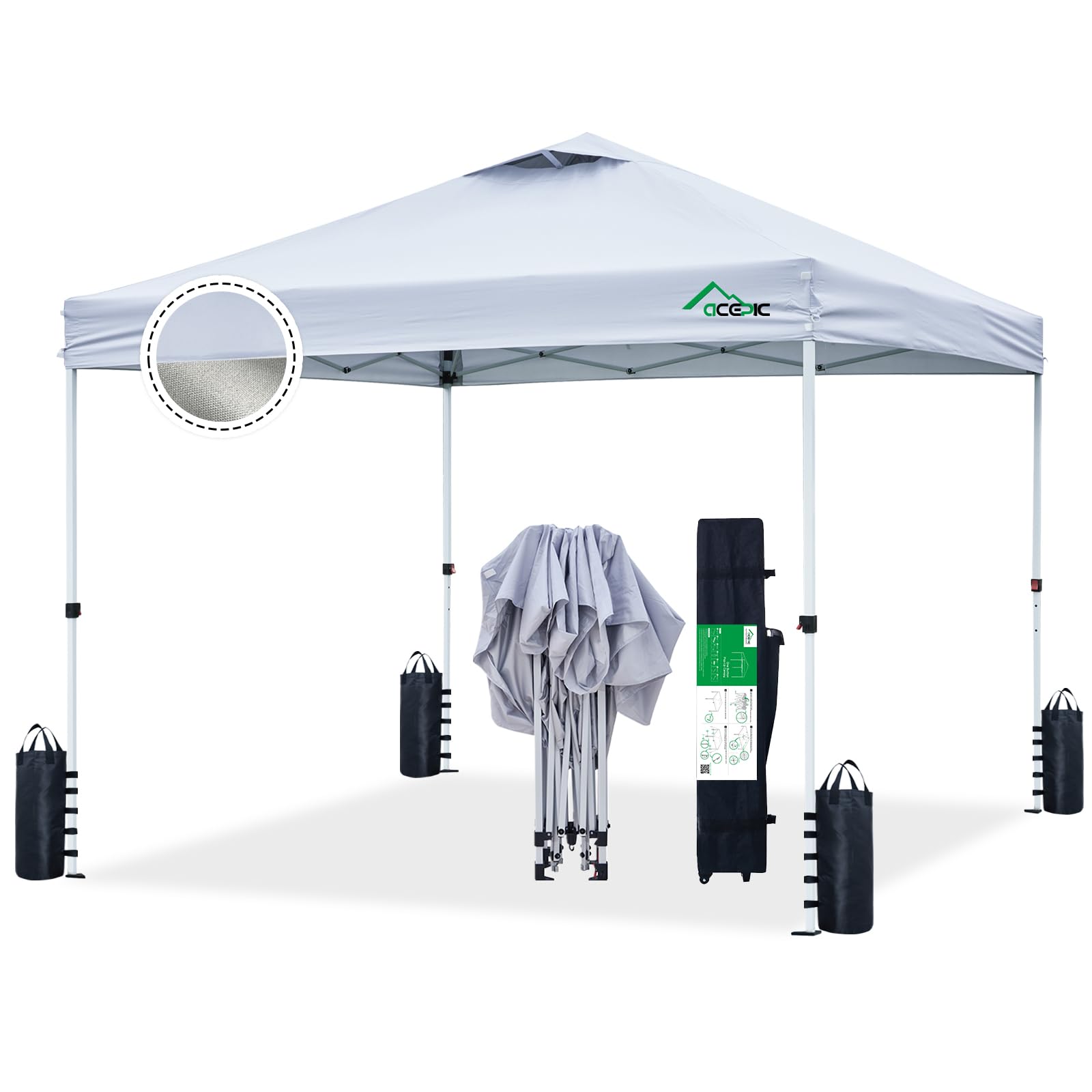 Acepic,10X10 Pop Up Canopy Tent,300D Silver-Coating Top,Pop Up Canopy Tent Instant Portable Shelter With 1-Button Push And Wheel