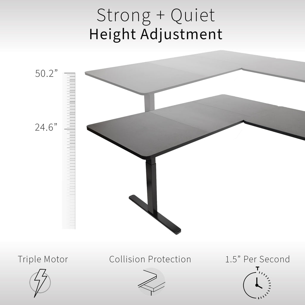 Vivo Electric Height Adjustable 77 X 71 Inch Corner Stand Up Desk, 2 Black 30 Inch Deep Table Tops, Black Frame, Memory Controller, L-Shaped Workstation, 3E Series, Desk-Kit-3E7B