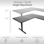 Vivo Electric Height Adjustable 77 X 71 Inch Corner Stand Up Desk, 2 Black 30 Inch Deep Table Tops, Black Frame, Memory Controller, L-Shaped Workstation, 3E Series, Desk-Kit-3E7B