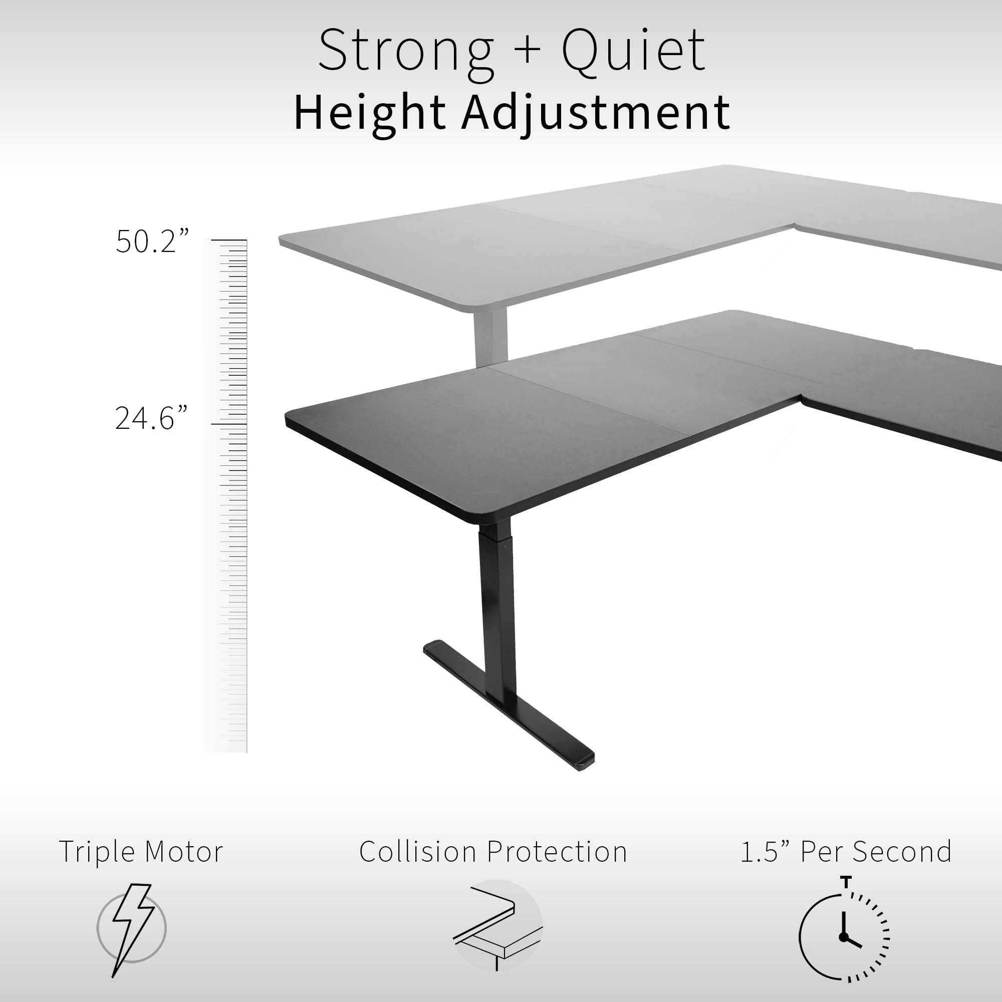 Vivo Electric Height Adjustable 77 X 71 Inch Corner Stand Up Desk, 2 Black 30 Inch Deep Table Tops, Black Frame, Memory Controller, L-Shaped Workstation, 3E Series, Desk-Kit-3E7B