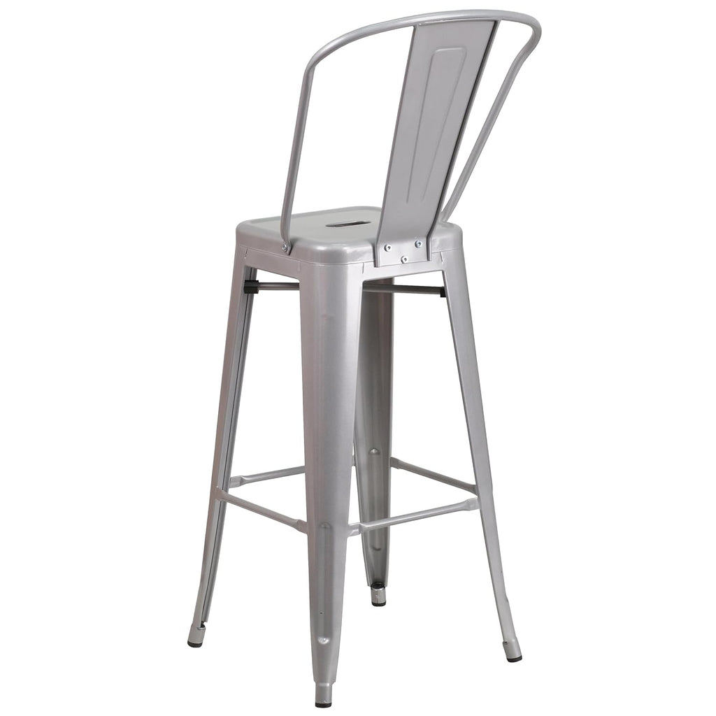 Commercial Grade 30 High Silver Metal Indoor-Outdoor Barstool with Removable Back