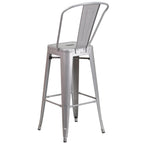 Commercial Grade 30 High Silver Metal Indoor-Outdoor Barstool with Removable Back