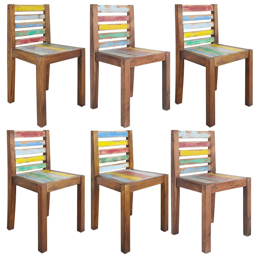 vidaXL Dining Chairs 6 Pcs, Accent Chair Reclaimed Wood with a Boat Wood Finish, Side Chair for Kitchen Dining Room, Solid Reclaimed Wood
