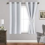 Jiuzhen Blackout Curtains With Tiebacks - Thermal Insulated, Light Blocking And Noise Reducing Grommet Curtain Drapes For Bedroom And Living Room, Set Of 2 Panels, Greyish White, 42 X 45 Inch Length