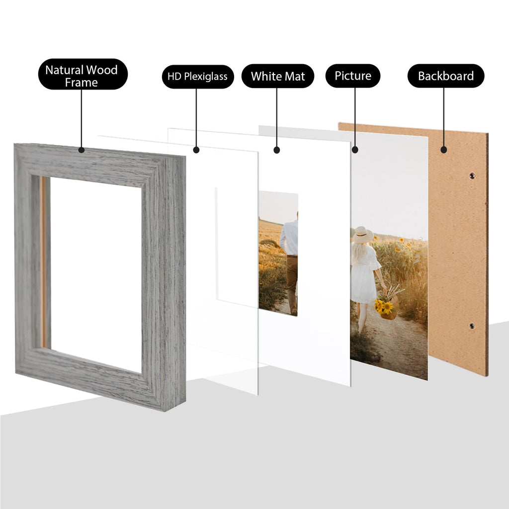 Kinlink Square 6X6 Picture Frames Grey, Solid Wood Frames With Acrylic Plexiglass For Pictures 4X4 With Mat Tabletop And Wall Mo