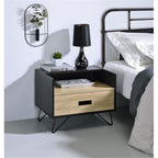 Acme Melkree Wooden Accent Table With Storage Drawer In Oak And Black