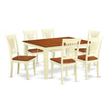 East West Furniture WEPL7-BMK-W 7 Piece Dining Table Set Consist of a Rectangle Dinner Table with Butterfly Leaf and 6 Dining Room Chairs, 42x60 Inch, Buttermilk & Cherry