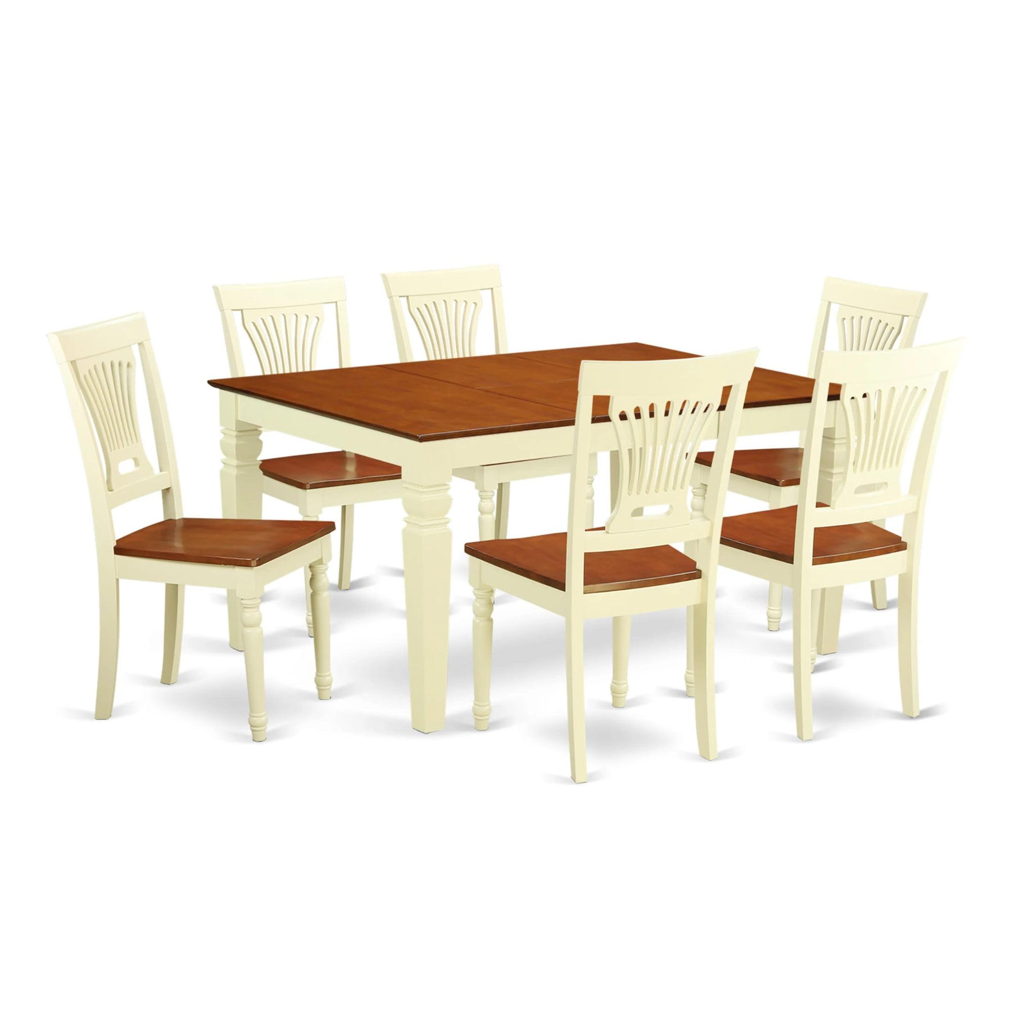 East West Furniture WEPL7-BMK-W 7 Piece Dining Table Set Consist of a Rectangle Dinner Table with Butterfly Leaf and 6 Dining Room Chairs, 42x60 Inch, Buttermilk & Cherry