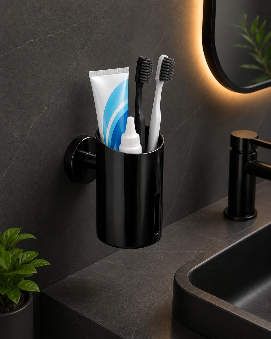 Wall Mounted Toothbrush Holder for Bathroom | Bathroom Organizer & Toothbrush Stand | Space Saving Toothpaste Holder with Strong
