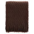 Battilo Home Dark Brown Throw Blanket For Couch, Boho Throw Blanket For Home Decor, Decorative Chocolate Knit Throw Blanket For