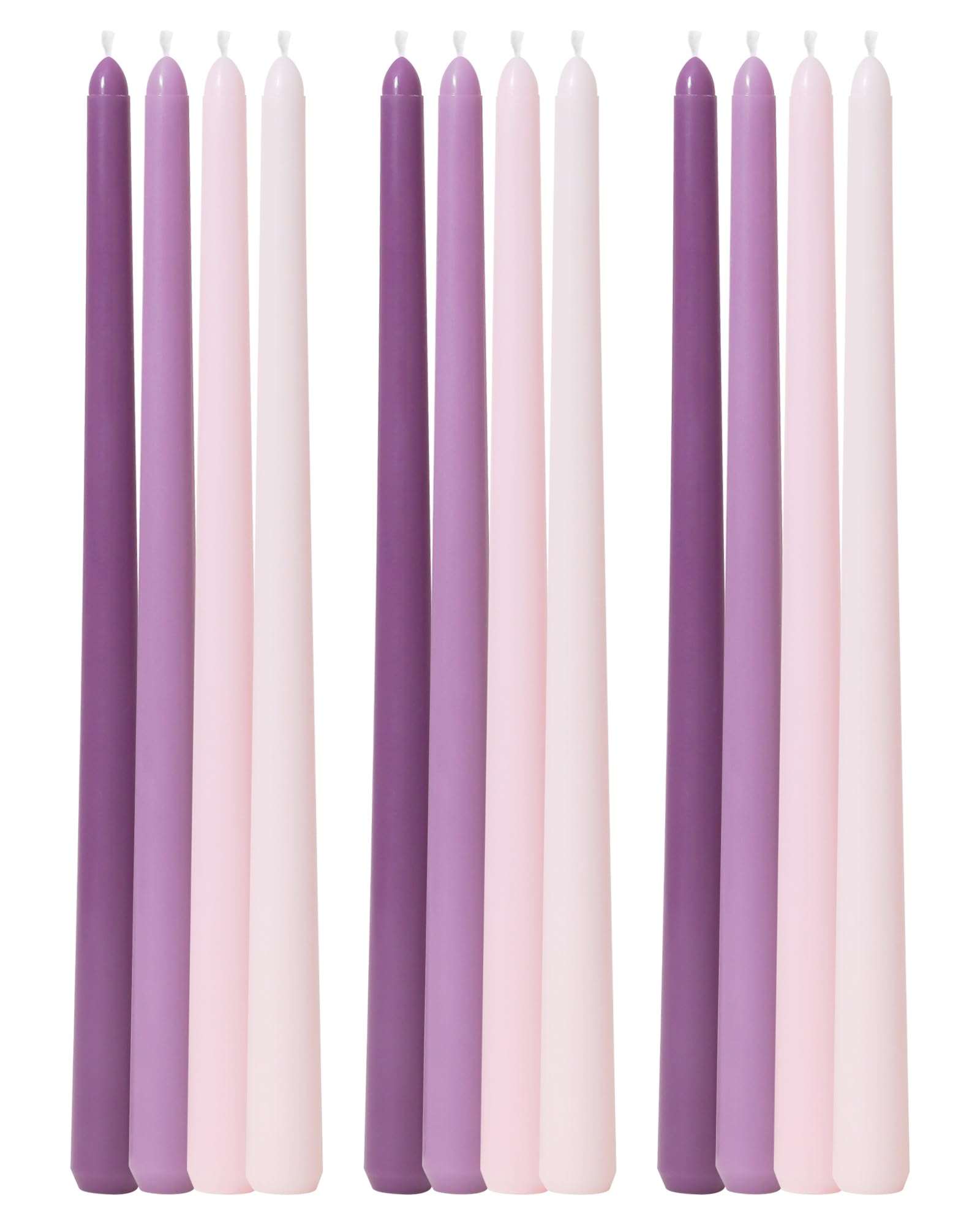 Viyffo 12 Inch Purpel Taper Candles Set of 12 Unscented Smokeless Long Tall Tapered Candle for Candlesticks Sticks Wedding Adven