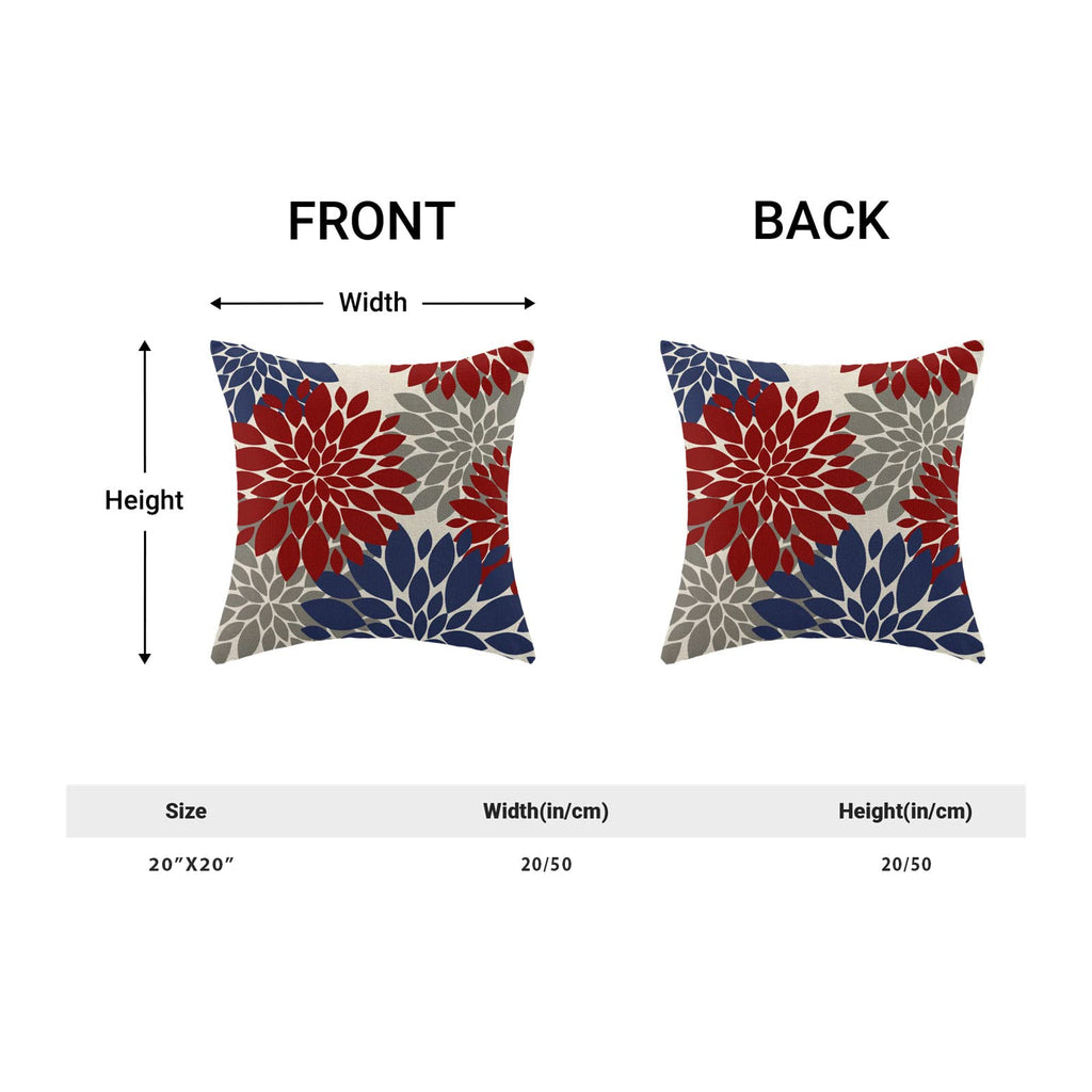 Cxmeifly Red Navy Blue Pillow Covers 20X20 Inch Set Of 2 4Th Of July Dahlia Floral Decor Throw Pillows Summer Modern Geometry Fl