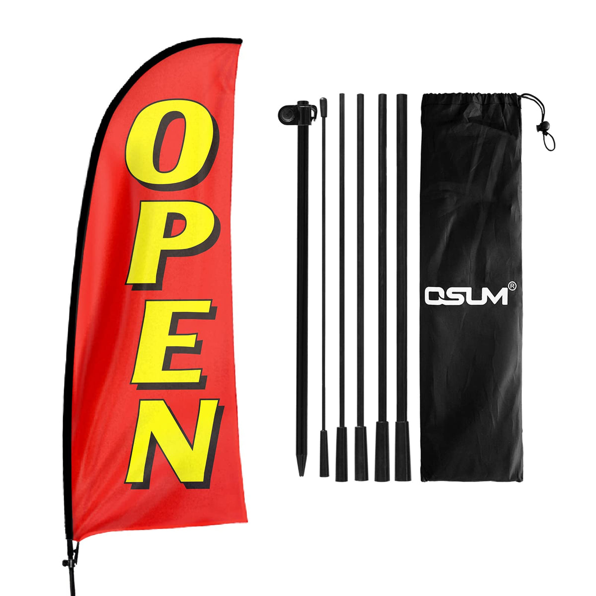 Qsum Open Themed Swooper Flag, 7Ft Open Banner Feather Flag With Carbon Fiber Pole Kit/Ground Stake, Open Signs For Business Adv