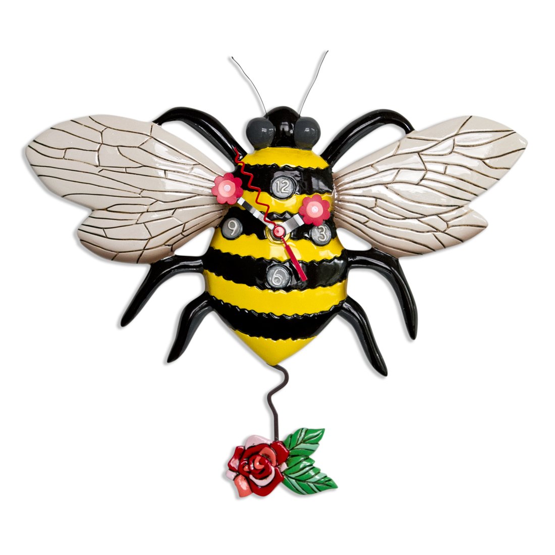 Allen Designs Buzz Whimsical Bee Pendulum Wall Clock