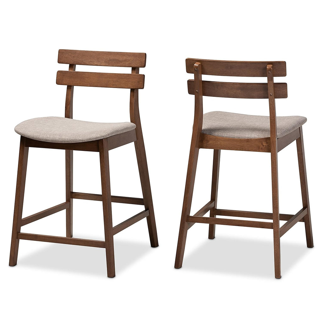 Baxton Studio Larine Modern Fabric Counter Stool with Back, Light Grey and Walnut, 2-Pieces/Set (159-2PC-9697-HT)