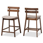 Baxton Studio Larine Modern Fabric Counter Stool with Back, Light Grey and Walnut, 2-Pieces/Set (159-2PC-9697-HT)
