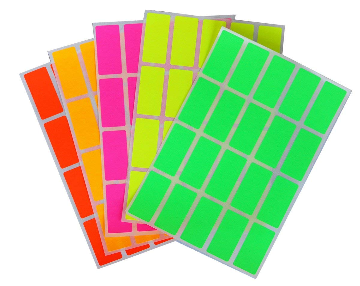 Royal Green Color Code Stickers Rectangle 4Cm X 1.9Cm Rectangular Neon Labels In Fluorescent Yellow/Pink/Orange/Green/Red (40Mm