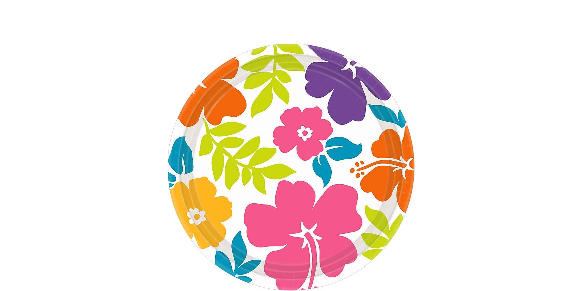 Amscan Hibiscus White Plastic Party Plates - 7'', Pack of 50